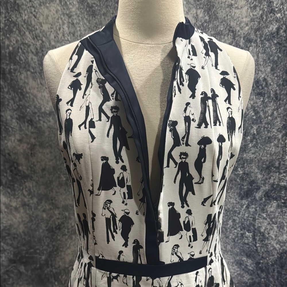 Akris Punto Black and White Pleated Zipper Collar Pattern Dress - Picture 5 of 8